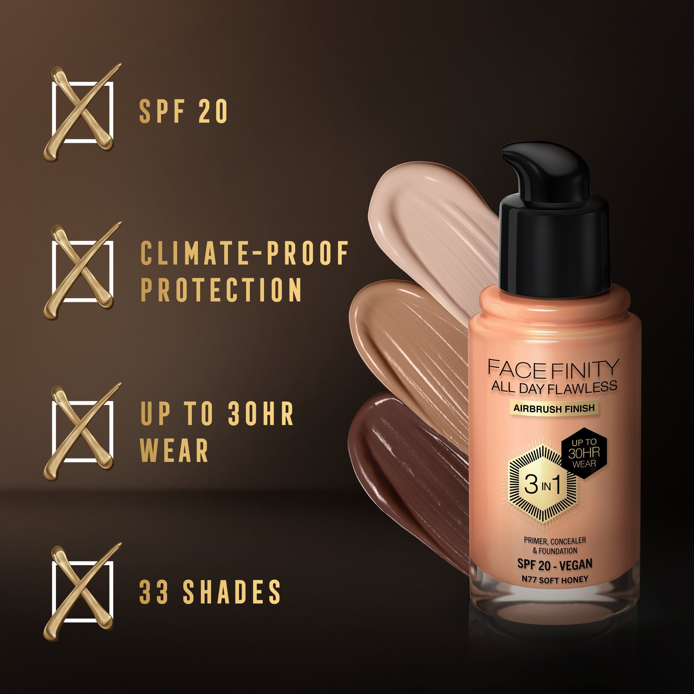 Max Factor Facefinity All Day Flawless D5 Free Foundation Soft Honey 77 - 30ml - Image 4