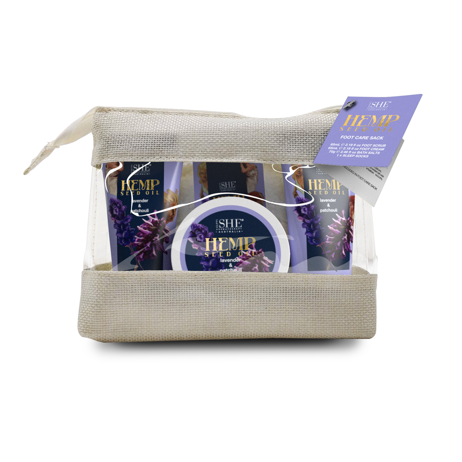 She Aromatherapy Hemp Foot Care Bag Lavender & Patchouli 4 piece