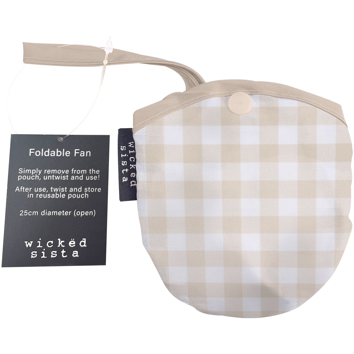 Wicked Sista Foldable Fan Classic Gingham 1 each - Image 2