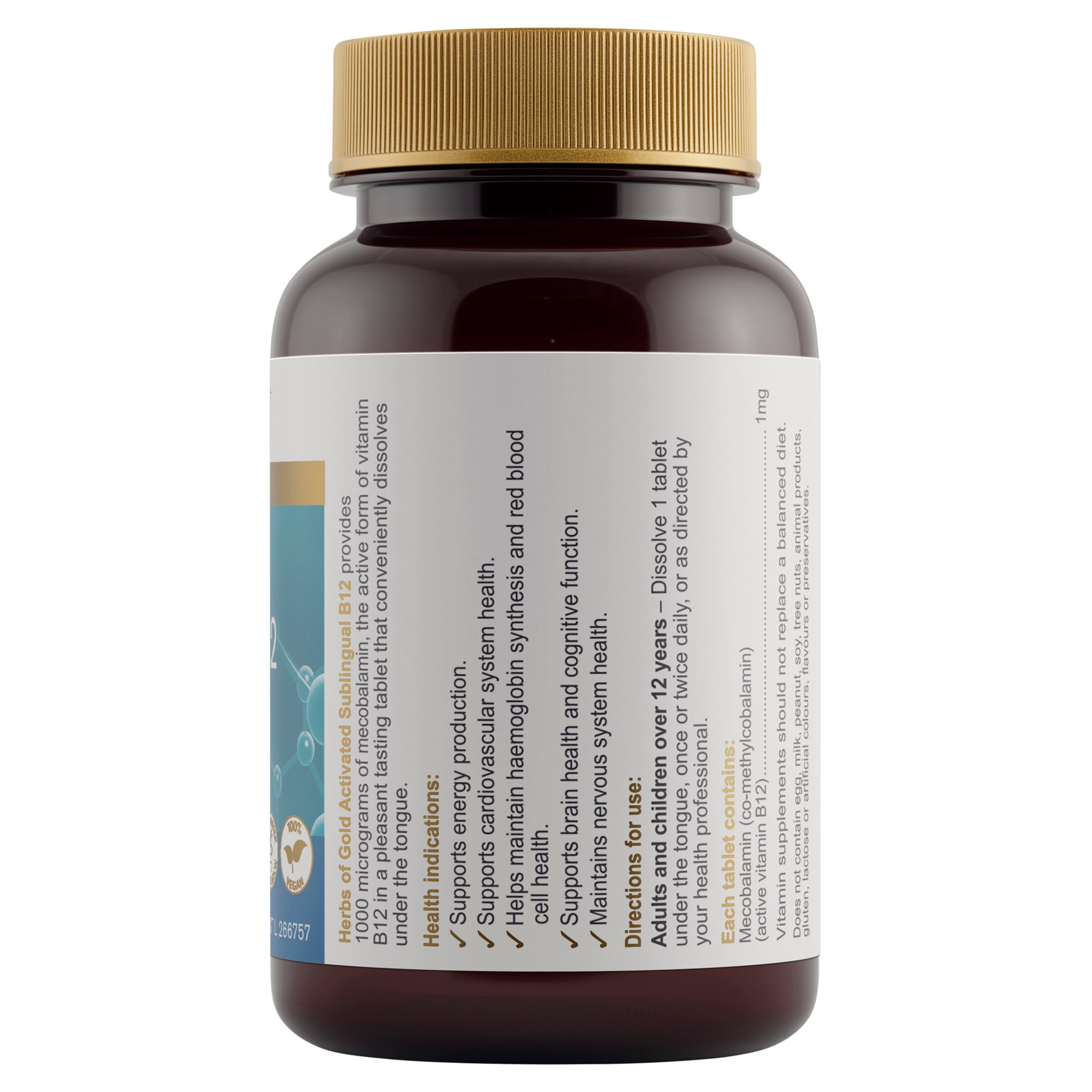 Herbs of Gold Activated Sublingual B12 - 75 tablets - Image 2