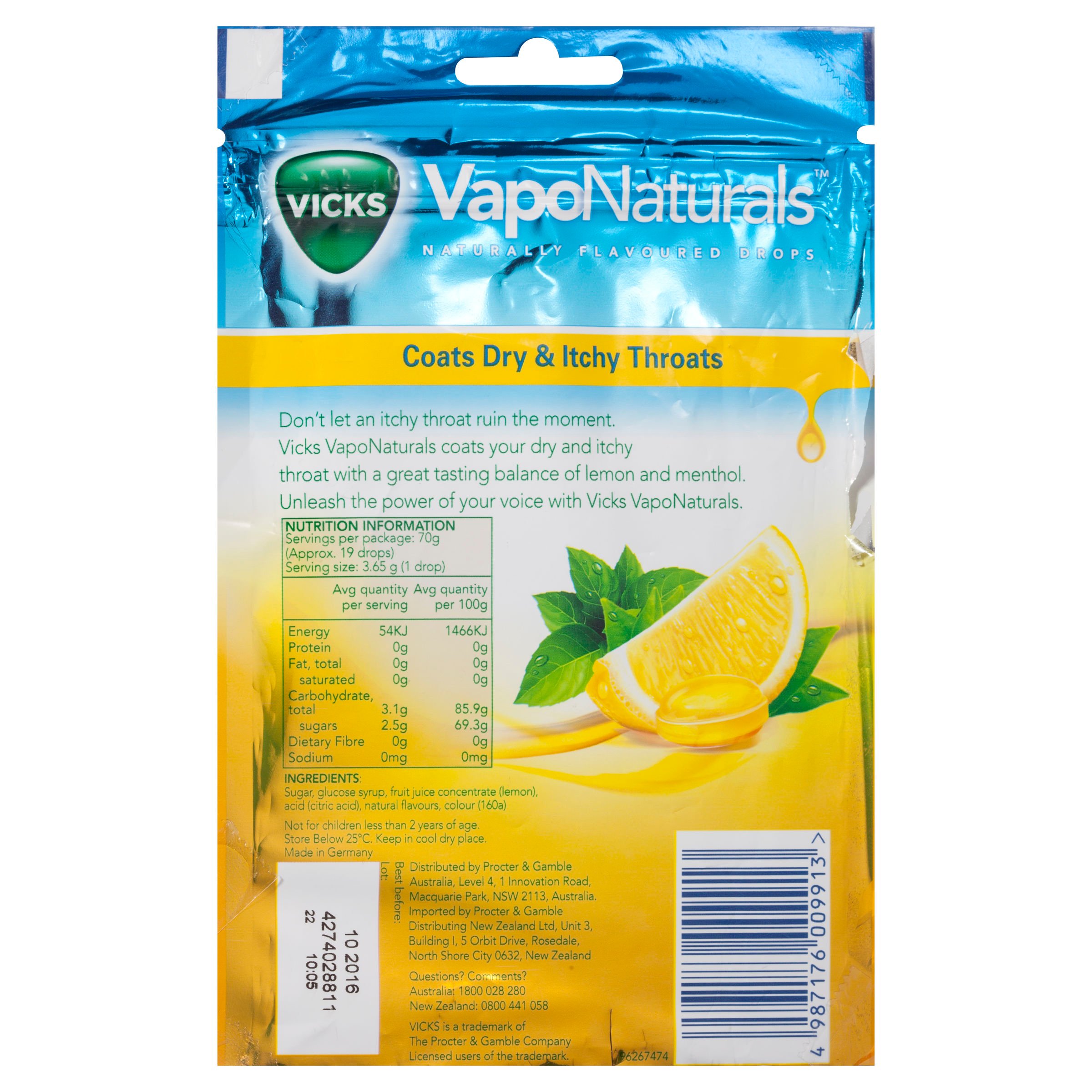 Vicks VapoNaturals Lemon Menthol Drops 19 lozenges - Image 2
