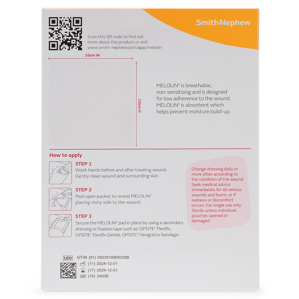 Melolin Wound Dressing Pad 10cm X 10cm - 3 pack - Image 2
