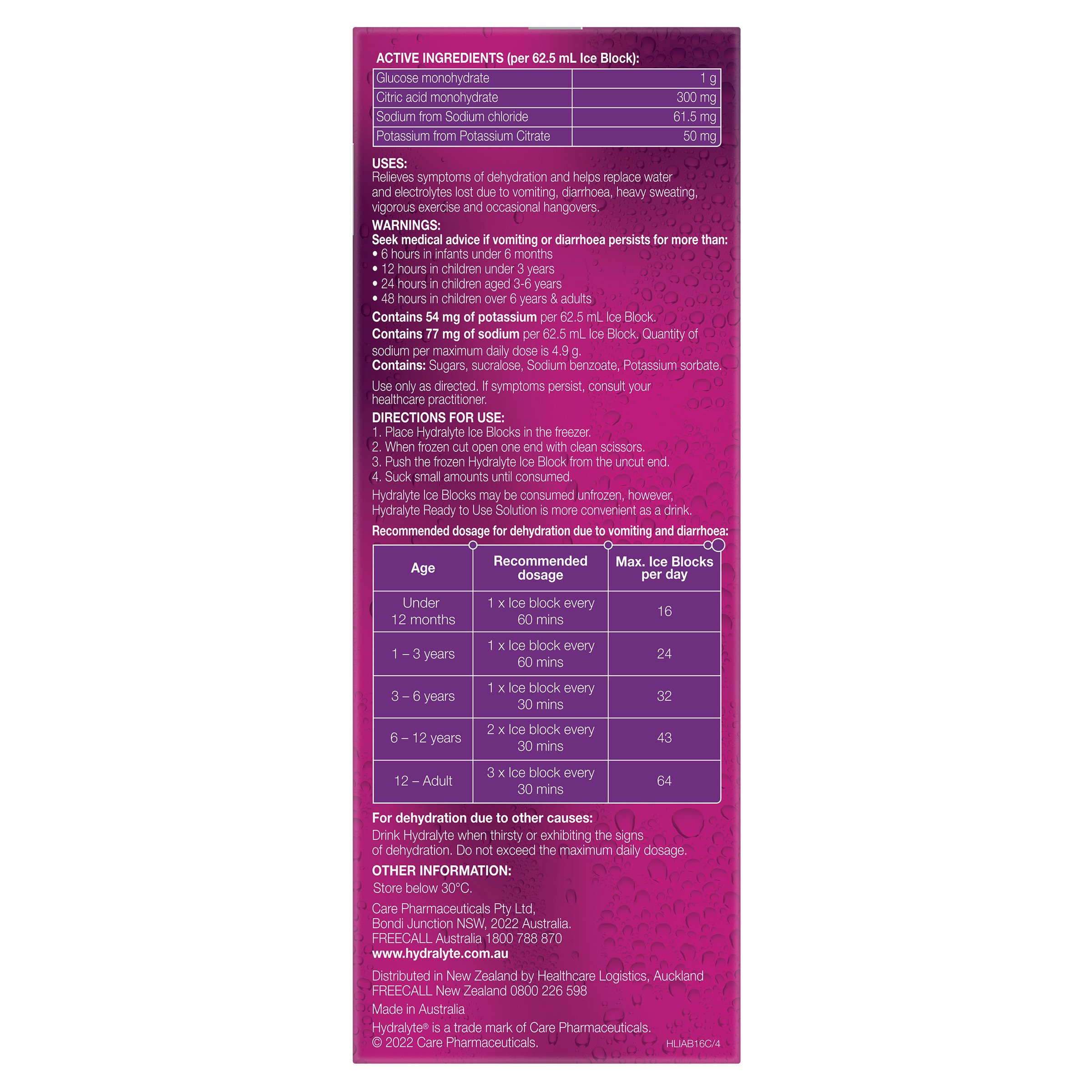 Hydralyte Ice Block Apple/Blackcurrant Flavoured 16 pack - Image 4
