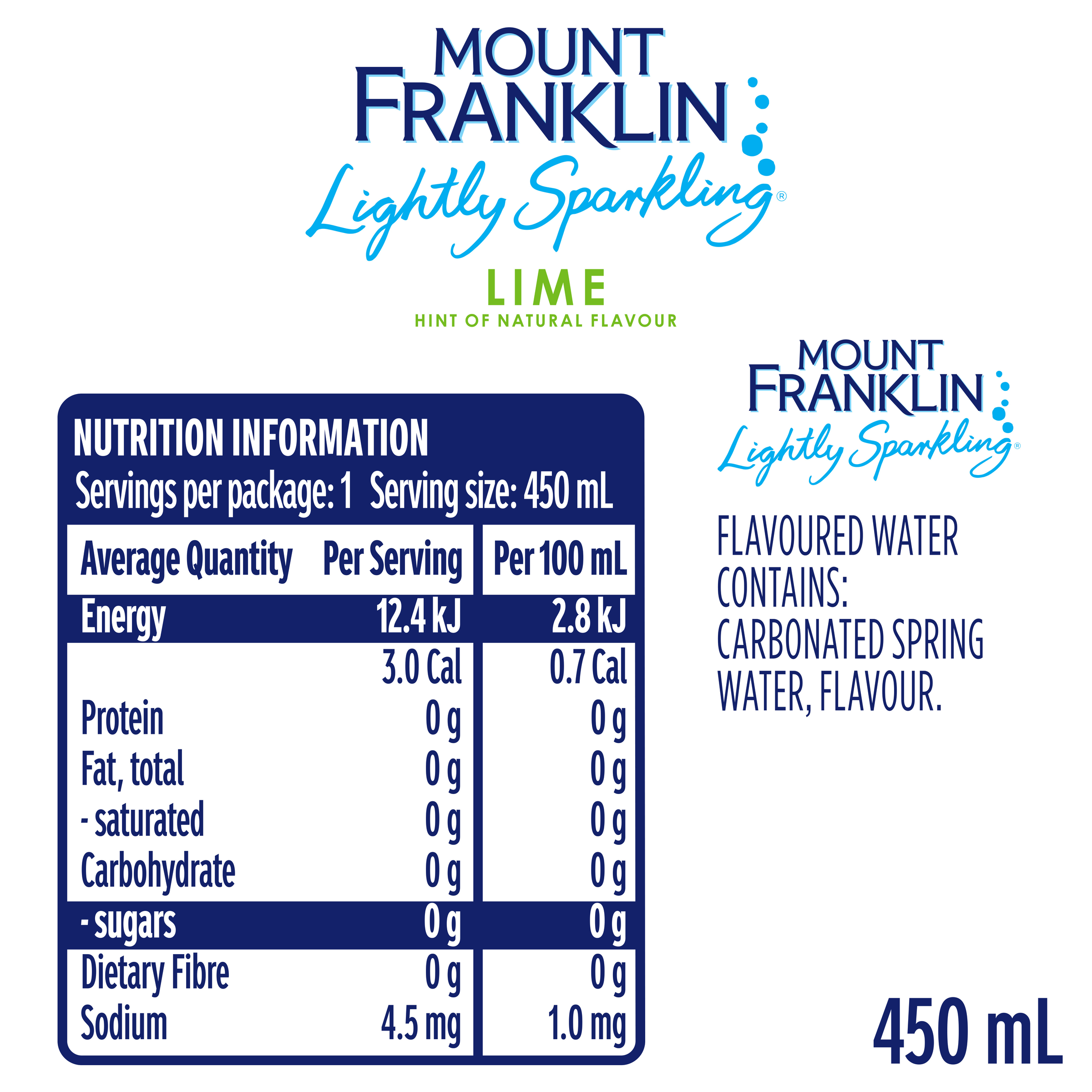 Mount Franklin Lightly Sparkling Mineral Water Lime 450ml - Image 2
