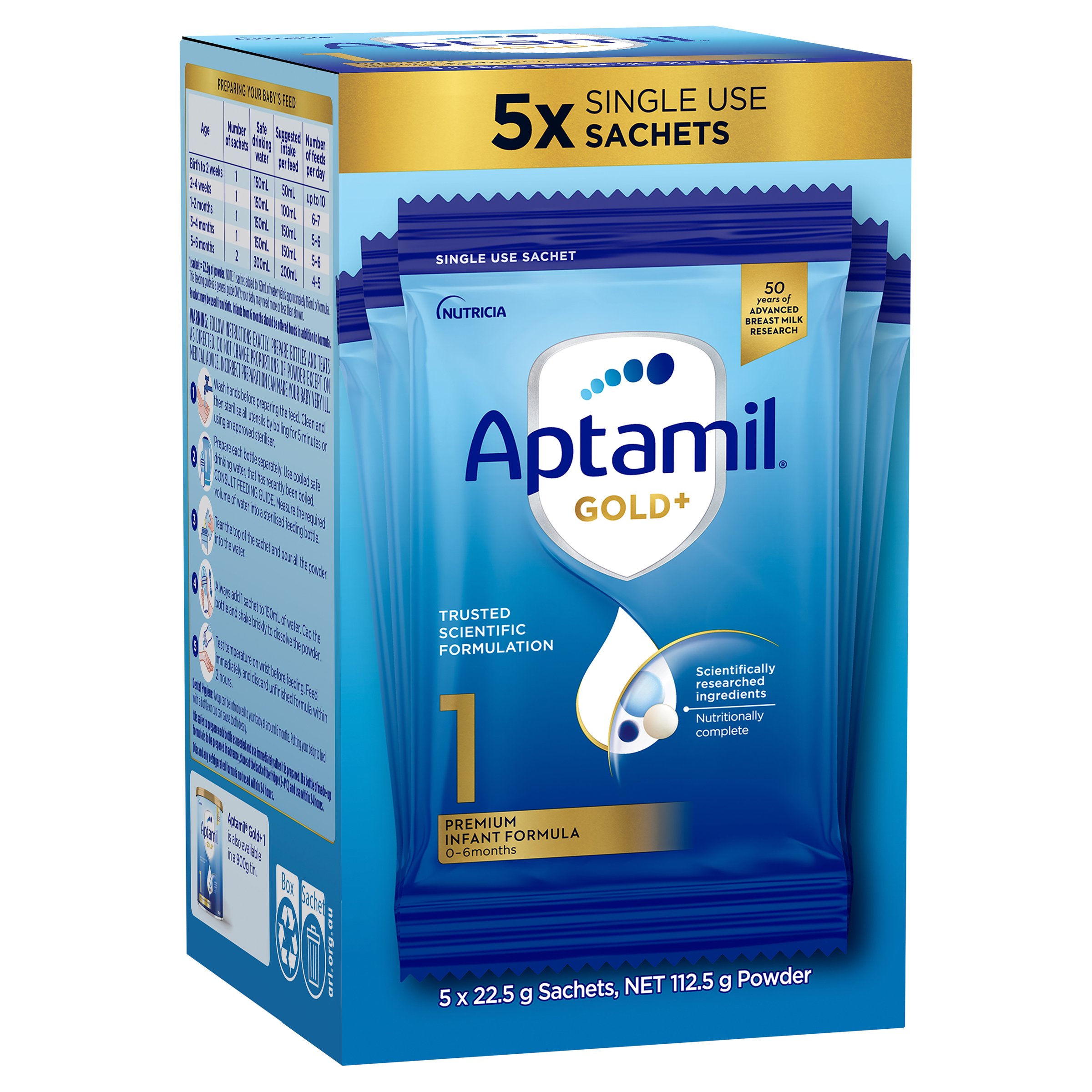 Aptamil Gold Formula 22.5g Stage 1 - 5 sachets - Image 1