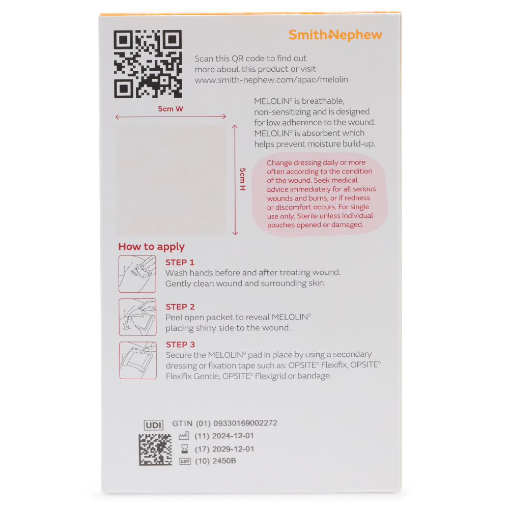 Melolin Wound Dressing Pad 5cm X 5cm - 5 pack - Image 2