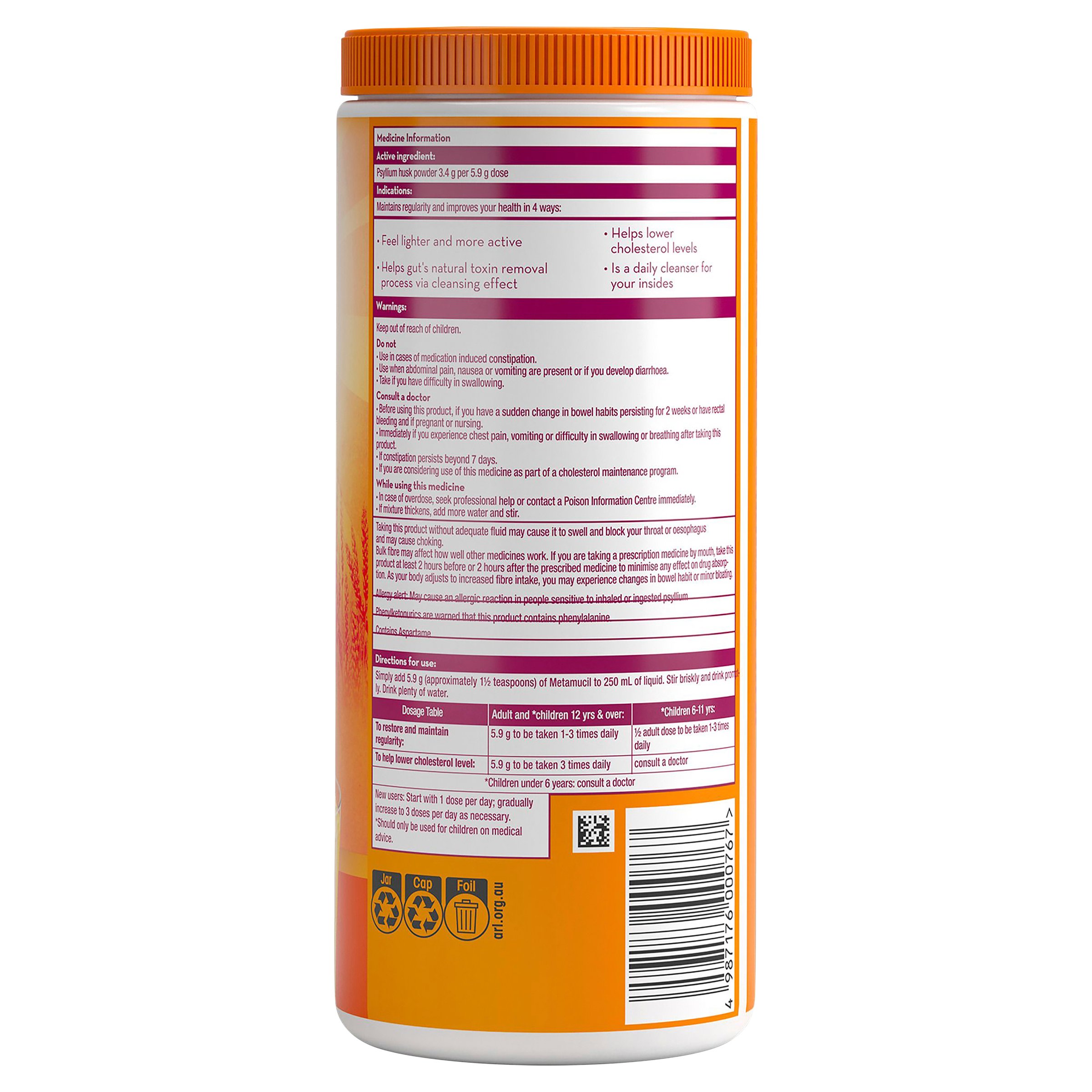 Metamucil Powder Smooth Orange 425g - 72 doses - Image 2