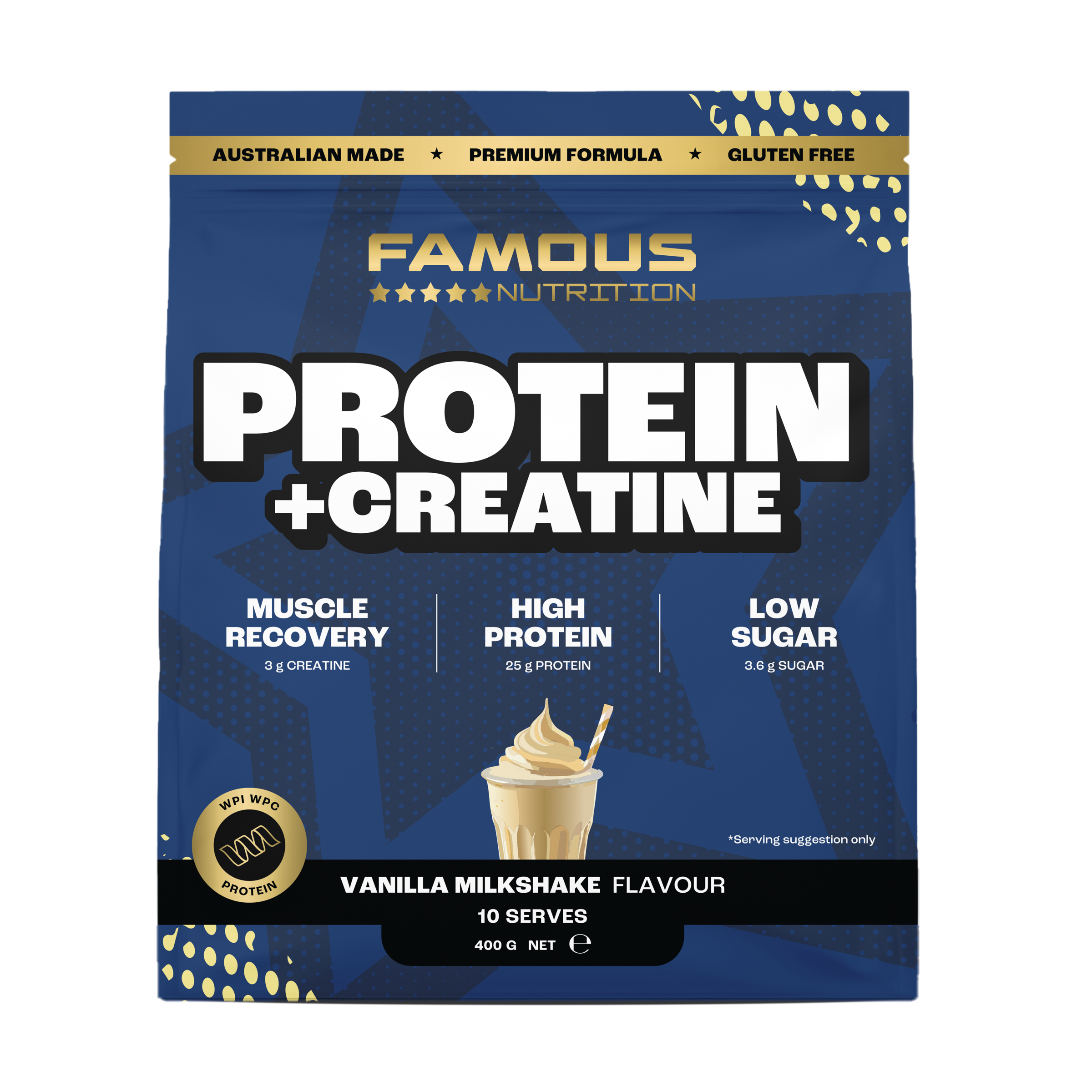 Famous Nutrition Protein + Creatine Vanilla Milkshake 400g - Image 1